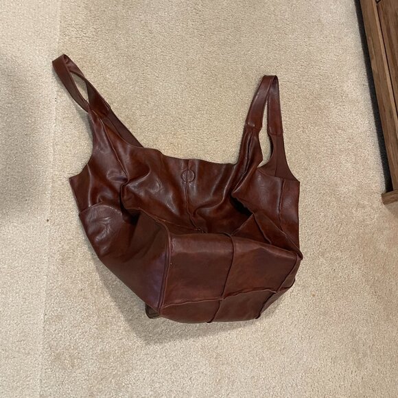 Large Leather Boho Tote Bag - Cognac - Picture 6 of 7